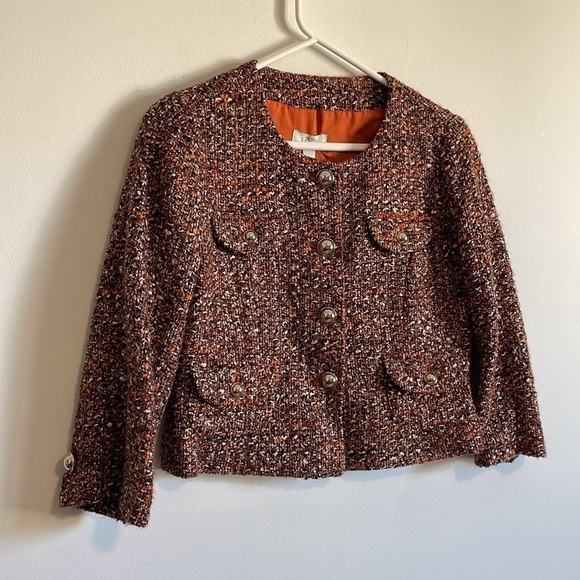NWT Old Luxury Tweed Blazer Ann Taylor LOFT 8 Orange Black Button Suit Coat - Picture 4 of 16